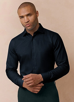 front Noah Navy Blue Performance Stretch Dress Shirt
