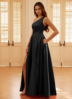 Millie Black One Shoulder A-line Satin Prom Dress Prom and Homecoming  Dresses