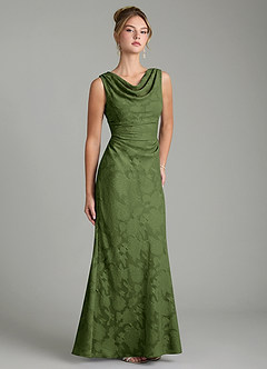Azazie Kieryn Bridesmaid Dresses Olive Mermaid Pleated Floral Burnout Dress image10