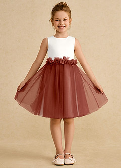 Azazie Louisa Blumenmädchenkleider A-Linie ärmellos Tüll Kleid Elfenbein Kastanienbraun image1