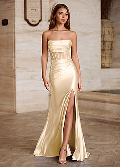Luxen Champagne Cowl Neck Prom Dress image3