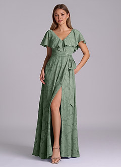 Azazie Lainey Bridesmaid Dresses Matcha A-Line with Pockets Floral Burnout Dress image1