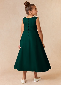 Azazie Lindy Flower Girl Dresses Pine A-Line Pleated Matte Satin Dress image6