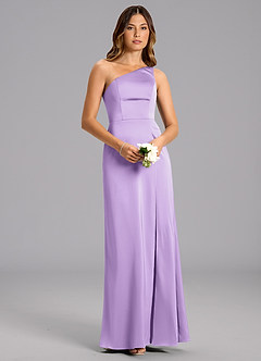 Azazie Phaedra Bridesmaid Dresses Lilac A-Line One Shoulder Stretch Satin Dress image4