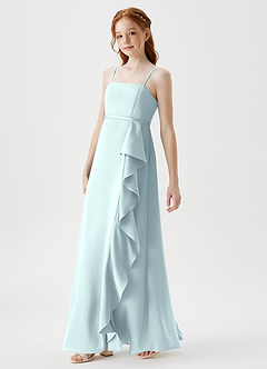 Azazie Kaylee Junior Robe Trapèze en Satin extensible avec ceinture Brume image4