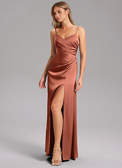 Azazie Azuree Bridesmaid Dresses Clay A-Line Pleated Stretch Satin Dress image5