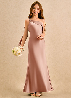 Azazie Almond Girls Formal Blumenmädchenkleider Etui One-Shoulder Stretch-Satin Kleid Roségold image2