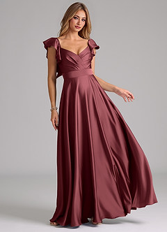 Azazie Leilani Bridesmaid Dresses Merlot A-Line Ruched Stretch Satin Dress image1