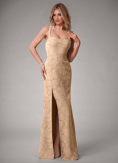 Azazie Luci Bridesmaid Dresses Champagne Mermaid Pleated Floral Burnout Convertible Dress image6
