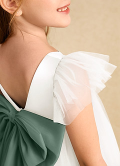 Azazie Munchkin Robe Demoiselle D'honneur Fillette Robe Trapèze en Tulle Arc Ivoire Eucalyptus image6