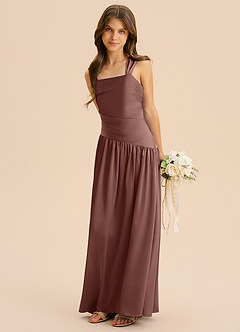 Azazie Dotty Junior A-Linie Plissee Stretch-Satin Kleid Espresso image1