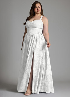 Azazie Francis Brautjungfernkleider A-Linie Korsett Blumen-Burnout Kleid Weiß image12