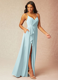 Azazie Kyedae Bridesmaid Dresses Mist A-Line V-Neck Pleated Chiffon Dress image3