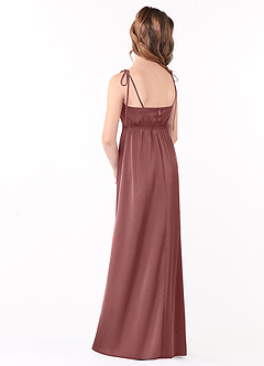 Azazie Violeta Junior Agave A-Line Bow Stretch Satin Dress image2