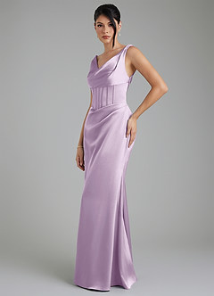 Azazie Spencer Bridesmaid Dresses Frosted Lilac Mermaid Pleated Stretch Satin Dress image3