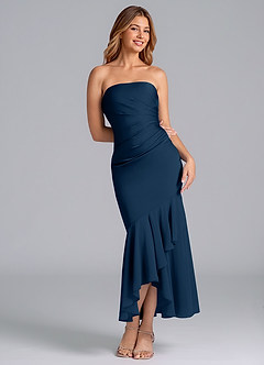 Azazie Danie Bridesmaid Dresses Dark Navy Sheath Strapless Chiffon Dress image1