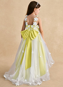 Azazie Celia Flower Girl Dresses Canary A-Line Lace Tulle Dress image2