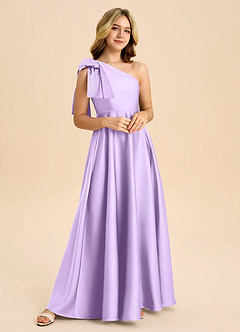 Azazie Penguin Junior Abito A-Line in Raso Elasticizzato Fiocco Lilla image4