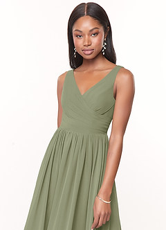 Azazie Keyla Bridesmaid Dresses Pistachio A-Line V-Neck Pleated Chiffon Dress image5