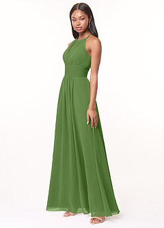 Azazie Bonnie Bridesmaid Dresses Basil A-Line Keyhole Ruched Chiffon Dress image3