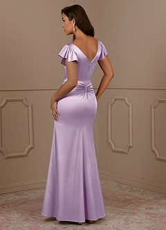 Azazie Roya Mother of the Bride Dresses Frosted Lilac Mermaid V-Neck Pleated Stretch Satin Dress image3