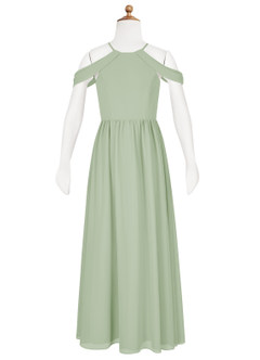 Azazie Seneca Junior Abito A-Line in Chiffon a Spalla Scoperta Verde Salvia image6