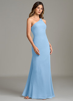 Azazie Juniper Robes de demoiselle d'honneur Robe Sirène en Mousseline de soie Une épaule Poudre Bleue image5