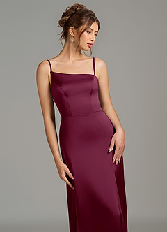 Azazie Clarke Robes de demoiselle d'honneur Robe Trapèze en Satin extensible Fente Latérale Mûre image2