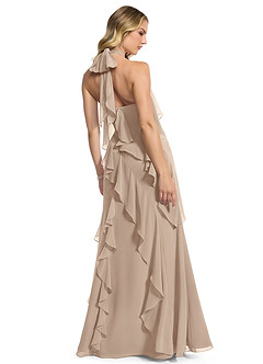 Azazie Velma Bridesmaid Dresses Taupe A-Line Side Slit Chiffon Dress image2