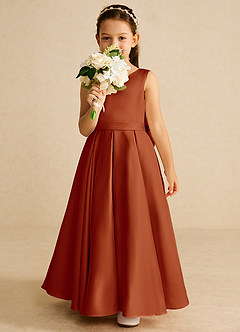 Azazie Pipsy Flower Girl Dresses Paprika A-Line Bow Matte Satin Dress image5