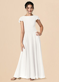 Azazie Payton White A-Line Bow Chiffon Dress image1