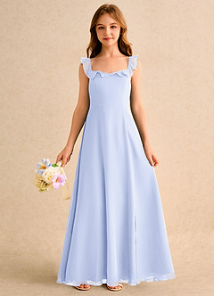 Azazie Chip Girls Formal Robe Demoiselle D'honneur Fillette Robe Trapèze en Mousseline de soie Sans manches Lavande image3