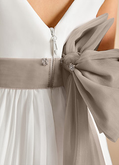Azazie Margot Flower Girl Dresses Ivory Taupe A-Line Pleated Chiffon Dress image9