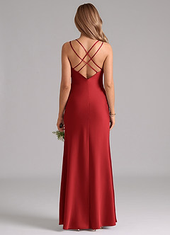 Azazie Suttona Brautjungfernkleider A-Linie Plissee Stretch-Satin Kleid Granatapfelrot image3