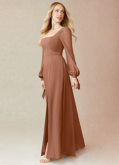 Azazie Leonia Bridesmaid Dresses Bronzer A-Line Long Sleeve Chiffon Dress image4