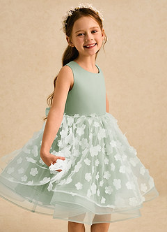 Azazie Billie Flower Girl Dresses Dusty Sage Ball-Gown Pleated Matte Satin Dress image4