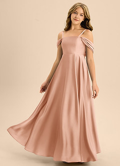 Azazie Rowena Junior Robe Trapèze en Satin extensible Arc Or Rose image6
