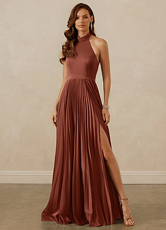 Christian Siriano Bridal for Azazie 1007 Robes de demoiselle d'honneur Robe Trapèze en Satin extensible Plissée Argile image1