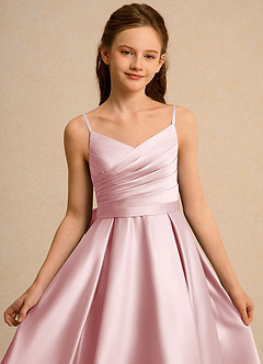 Azazie Sweets Girls Formal Final Sale Dusty Rose A-Line Pleated Matte Satin Dress image6