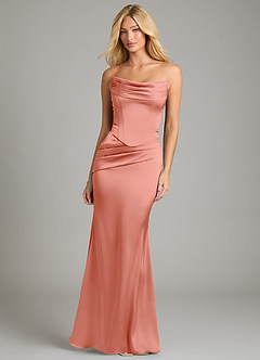 Azazie Sorrel Vestidos de damas de honor Vestido de Coral de Satén Elástico de Corte Sirena Convertible con Sin tirantes image5