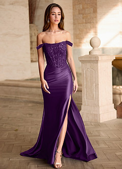 Valeria Lila Samt-Pailletten-Korsett-Satin-Abendkleid image3