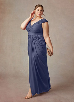 Azazie Lisolette Mother of the Bride Dresses Stormy Sheath Pleated Mesh Dress image11