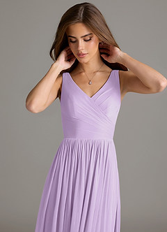 Azazie Keyla Final Sale Lilac A-Line Pleated Mesh Dress image7