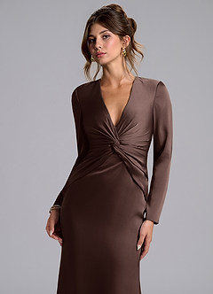 Azazie Tria Final Sale Ganache Mermaid Long Sleeve Stretch Satin Dress image6