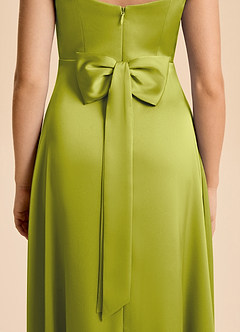 Azazie Kiki Junior Lemongrass A-Line Bow Stretch Satin Dress image7