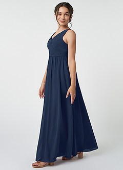 Azazie Kora Junior Dark Navy A-Line Pleated Chiffon Dress image3