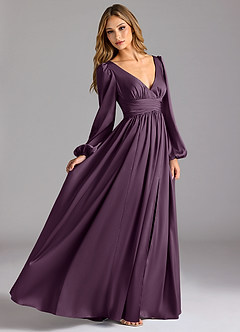 Azazie Norah Bridesmaid Dresses Plum A-Line Stretch Satin Dress image3