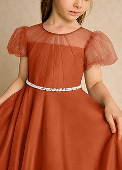 Azazie Duckie vestidos de niña de las flores Vestido de Naranja Quemada de Tul de Princesa con Plisado image6
