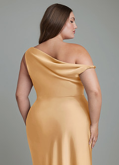 Azazie Emerson Bridesmaid Dresses Gold Mermaid Off the Shoulder Stretch Satin Dress image13