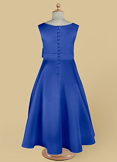 Azazie Lindy vestidos de niña de las flores Vestido de Azul Real de Satin Mate de Corte En A con Plisado image14